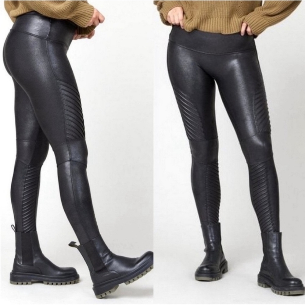 Spanx Faux Leather Moto Shaping Biker Leggings, Black